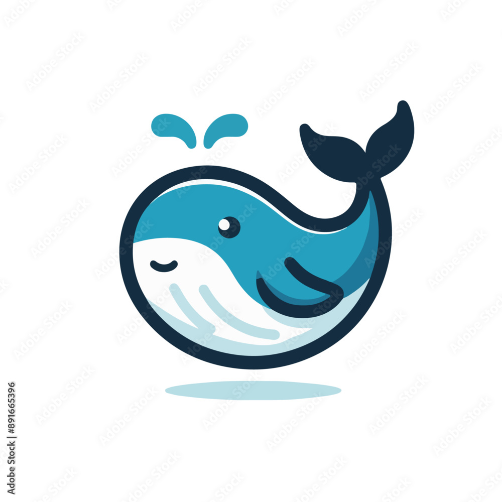 Naklejka premium flat vector logo of a whale, flat logo of a whale.