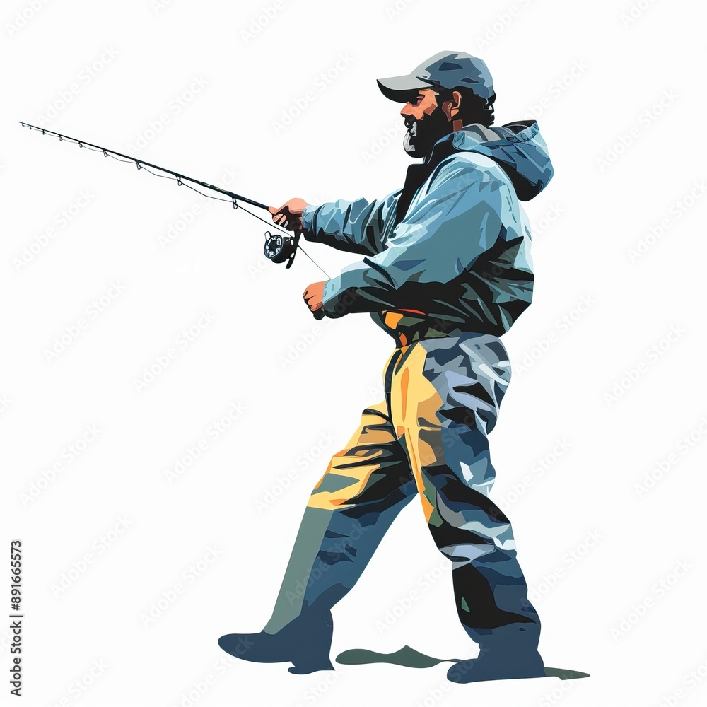Minimalist Fisherman Illustrations. Simple cartoon style flat fisherman character. High quality AI generated image Minimalist Fisherman Illustrations. Simple cartoon style flat fisherman character. High quality AI generated image