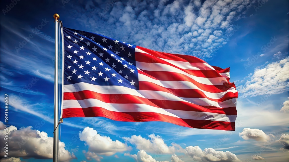 American flag waving in the wind with a patriotic backdrop American flag waving in the wind with a patriotic backdrop