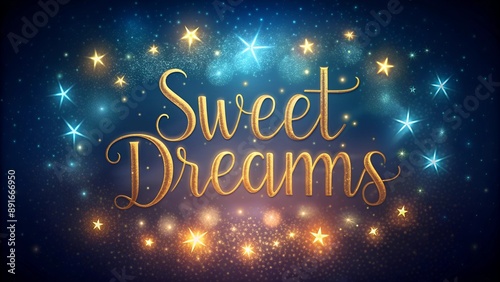 Enchanting 'Sweet Dreams' Illustration with Glowing Stars Background