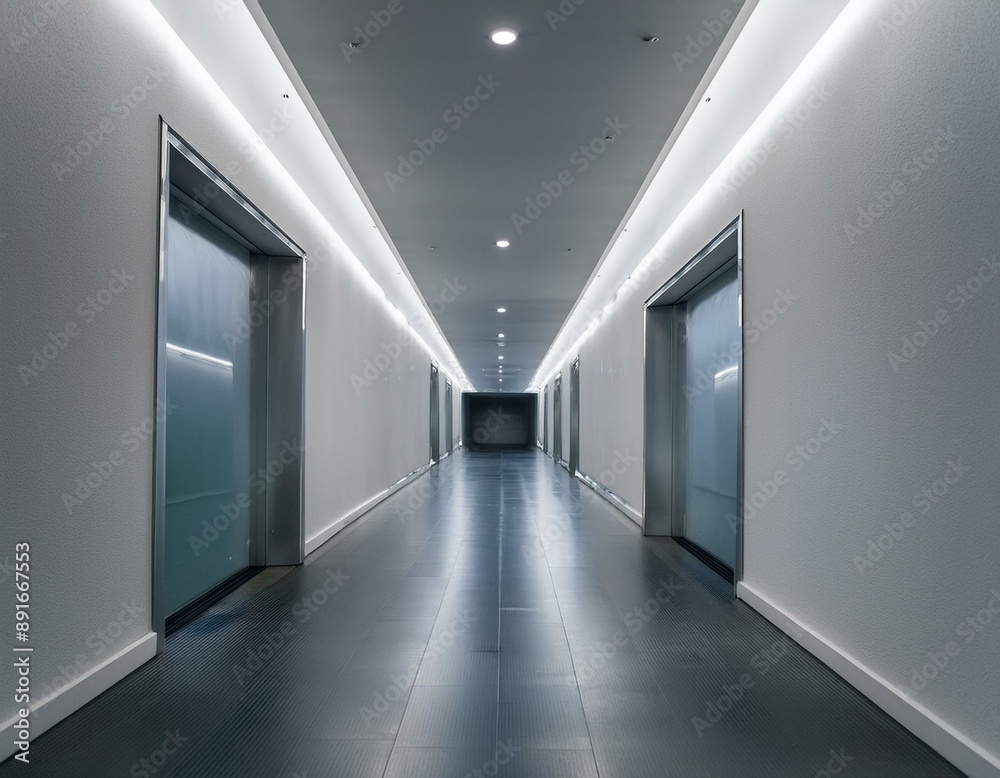 Modern corridor with LED lights reflects clean and minimalist aesthetic, minimalist, clean, modern, energy efficient Modern corridor with LED lights reflects clean and minimalist aesthetic, minimalist, clean, modern, energy efficient