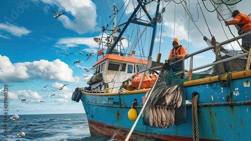 Fishing boat. Boat sailing in sea. Fisherman. High quality AI generated image