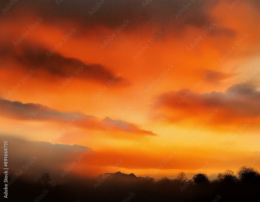 Fototapeta premium Warm autumn evening sky with orange and black gradient, perfect for Halloween-themed designs, sky, orange, watercolour, gradient