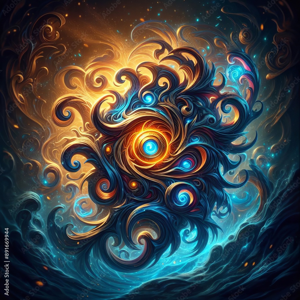 Fiery Swirl of Elegance: An Abstract Stylized Letter S Amidst Vibrant Hues in Ornate Artistic Fantasy Design Fiery Swirl of Elegance: An Abstract Stylized Letter S Amidst Vibrant Hues in Ornate Artistic Fantasy Design
