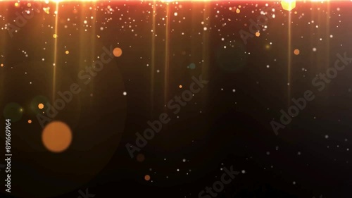 Spotlight with flying particles. Gold color rays.