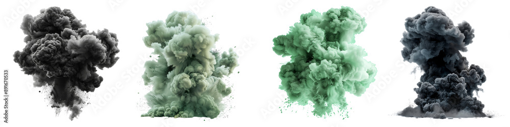 Collection of colorful smokes explosions and blast isolated on transparent or white background Collection of colorful smokes explosions and blast isolated on transparent or white background