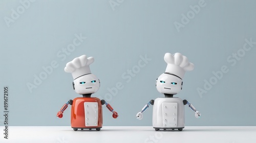 Fototapeta Naklejka Na Ścianę i Meble -  A hightech cooking competition where human chefs face off against a robotic chef, each striving to create the most innovative and delicious dish