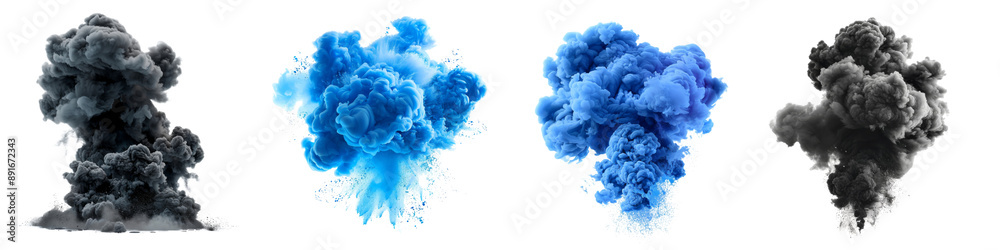 Collection of colorful smokes explosions and blast isolated on transparent or white background Collection of colorful smokes explosions and blast isolated on transparent or white background