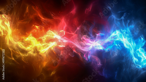 Fiery and Icy Energies Colliding in Abstract Art..