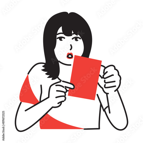 simple illustration of a woman holding red paper