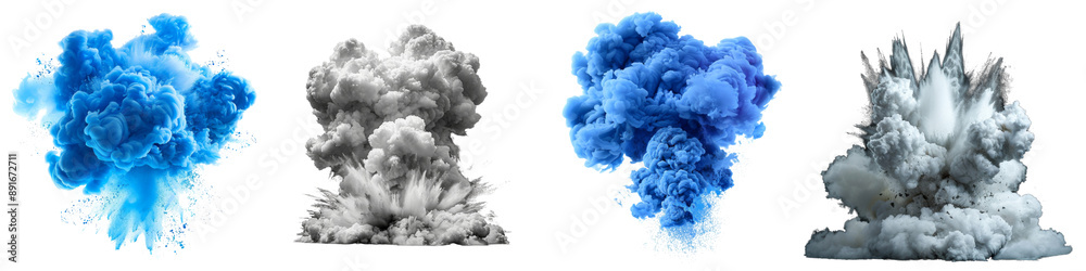 Collection of colorful smokes explosions and blast isolated on transparent or white background Collection of colorful smokes explosions and blast isolated on transparent or white background