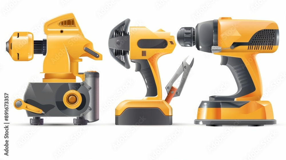 electric grinding machine in different angles on a white background. Tools isolated on white. Photo realistic photo. electric grinding machine in different angles on a white background. Tools isolated on white. Photo realistic photo.
