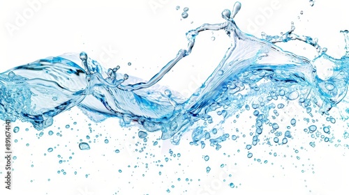 Blue water swirl splash with little bubbles isolated on white background PNG. Beverages isolated on white. Photo realistic photo.