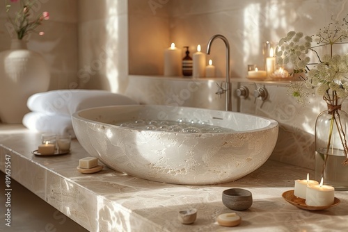 Bain relaxant avec bougies et décoration florale