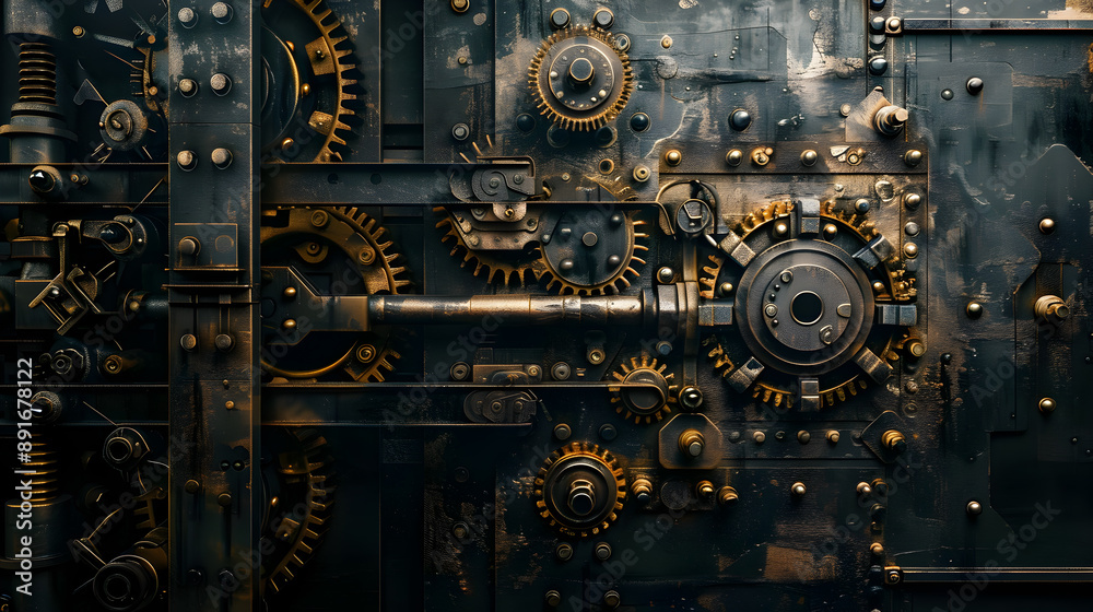 Backdrop of a bank vault door with intricate locking mechanisms and security features Backdrop of a bank vault door with intricate locking mechanisms and security features