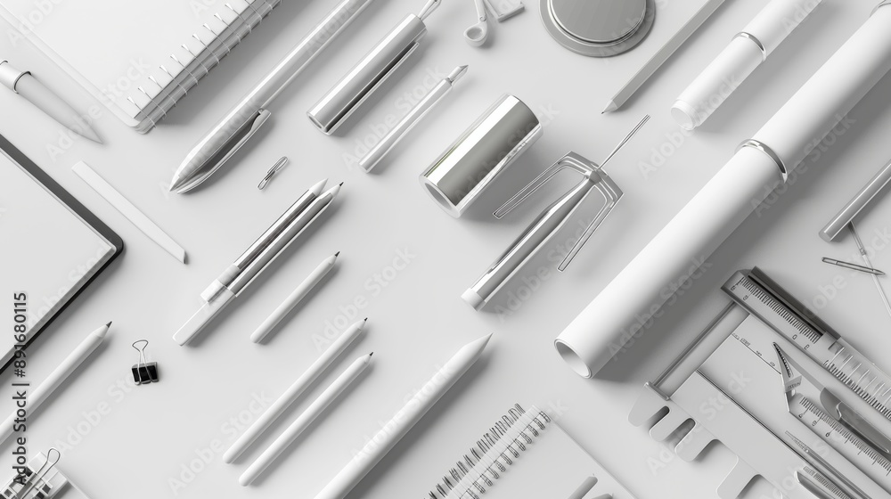 Abstract architectural design 3d rendering. Office supplies isolated on white. Photo realistic photo. Abstract architectural design 3d rendering. Office supplies isolated on white. Photo realistic photo.