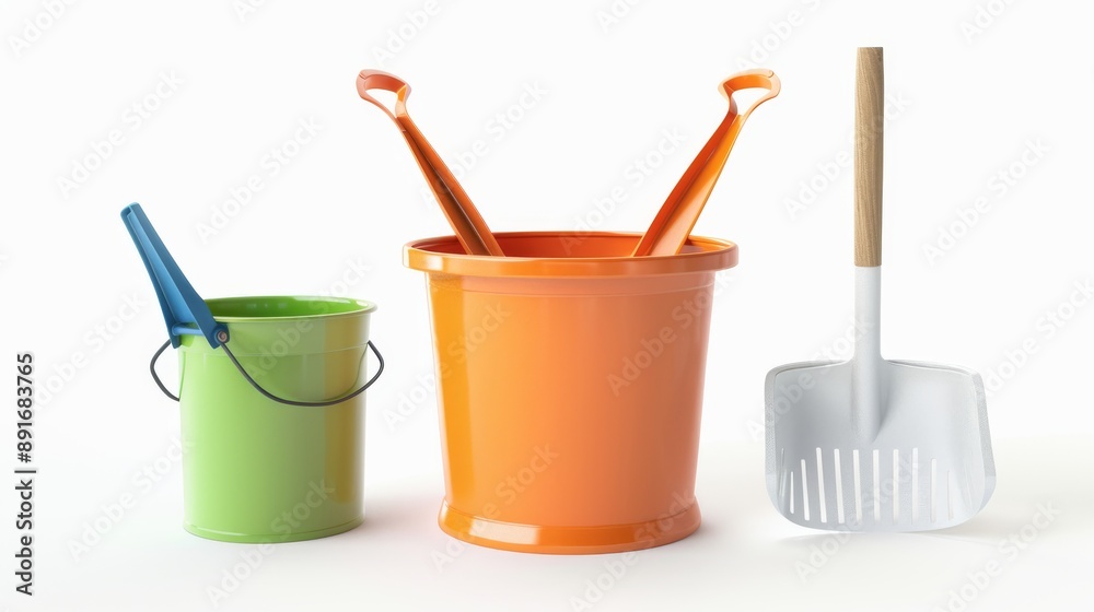 plastic bucket on white. Gardening tools isolated on white. Photo realistic photo. plastic bucket on white. Gardening tools isolated on white. Photo realistic photo.