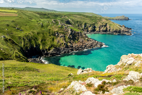 Pendour Cove at Zennor head walk Cornwall, National Trust, view of the coast of the region sea.