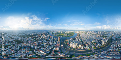 360 VR panorama aerial view of Ho Chi Minh city in beautiful sunny day. Southeast Asia Skyline background photo