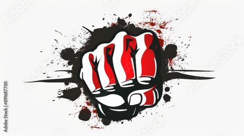 Mixed Martial art logo with a fist. Fitness equipment isolated on white. Photo realistic photo.