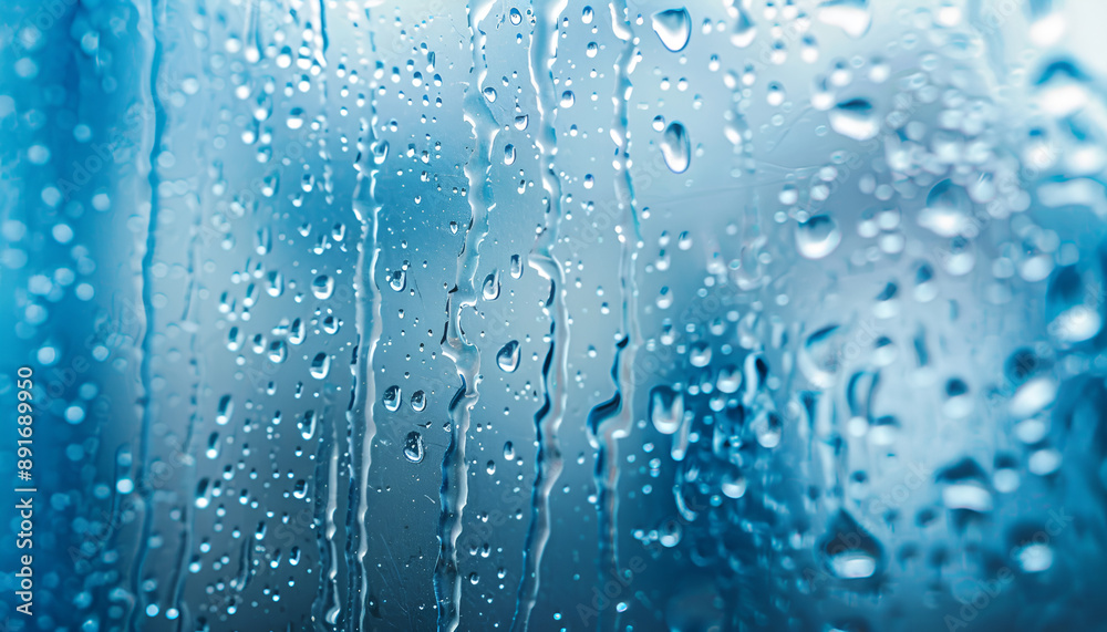 Window glass with water drops, closeup. Rainy weather
