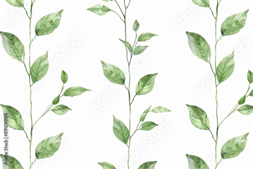 Digital PNG illustration of plant stem with leaves repeated on a white background