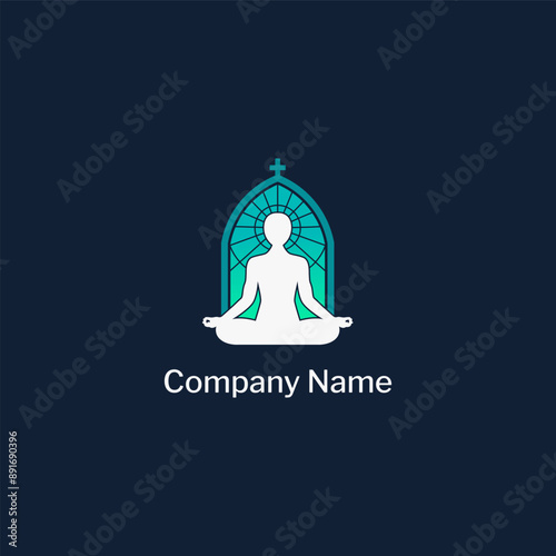yoga logo with a person sitting in front of a glass window in a yoga pose. Relaxing position and practice for spiritual purification and peace of mind. Best for yoga clubs to use as a logo symbol