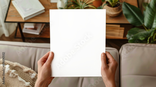 Woman's Hands Holding White Magazine Mockup in Cozy Setting