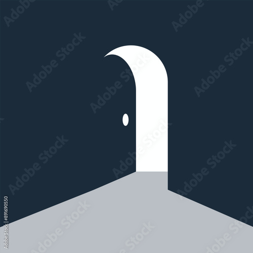 Open doors of opportunity and success. Vector showing a door slightly open spreading light from the other side. Mysterious entrance of a room in the dark. Business opportunity posts and posters.