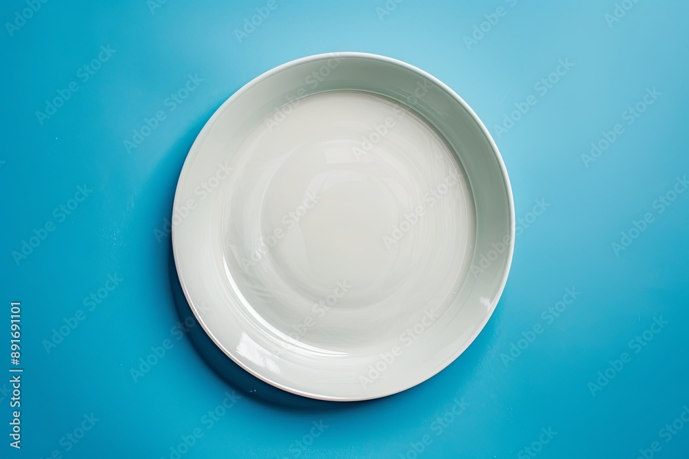 Empty plate on a blue background viewed from above, representing the concept of intermittent fasting Empty plate on a blue background viewed from above, representing the concept of intermittent fasting