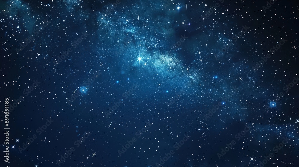 Fototapeta premium A vast, dark blue night sky studded with countless twinkling stars, some forming faint streaks of light