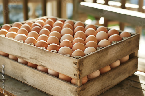 A weathered wooden egg crat...