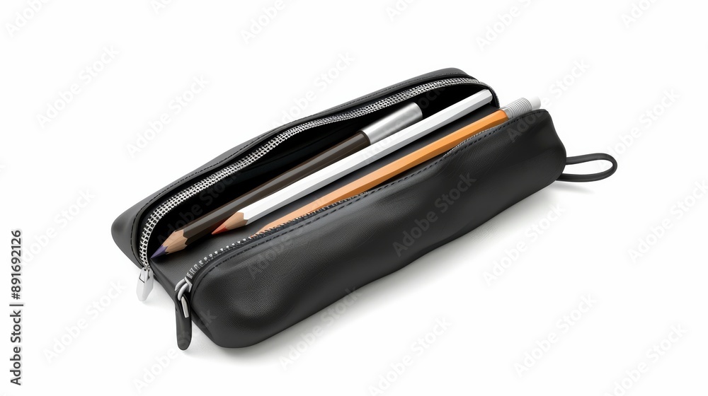 Long pencil pen case container isolated on the white background. Beauty tools isolated on white. Photo realistic photo. Long pencil pen case container isolated on the white background. Beauty tools isolated on white. Photo realistic photo.