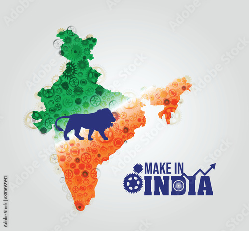 India map  made with Gears vector illustration. make in India typography isolated on white background. try color India map photo