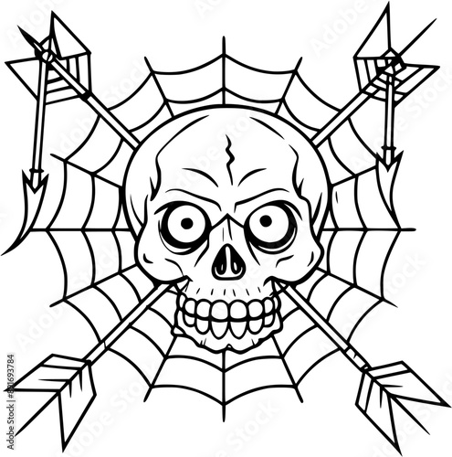 Cursed Skull with Arrows Pierced in Spider's Web