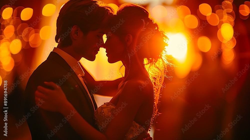 A couple embracing closely with their foreheads touching, bathed in warm, romantic lighting with bokeh effects in the background; ideal for wedding or romance-themed content. A couple embracing closely with their foreheads touching, bathed in warm, romantic lighting with bokeh effects in the background; ideal for wedding or romance-themed content.