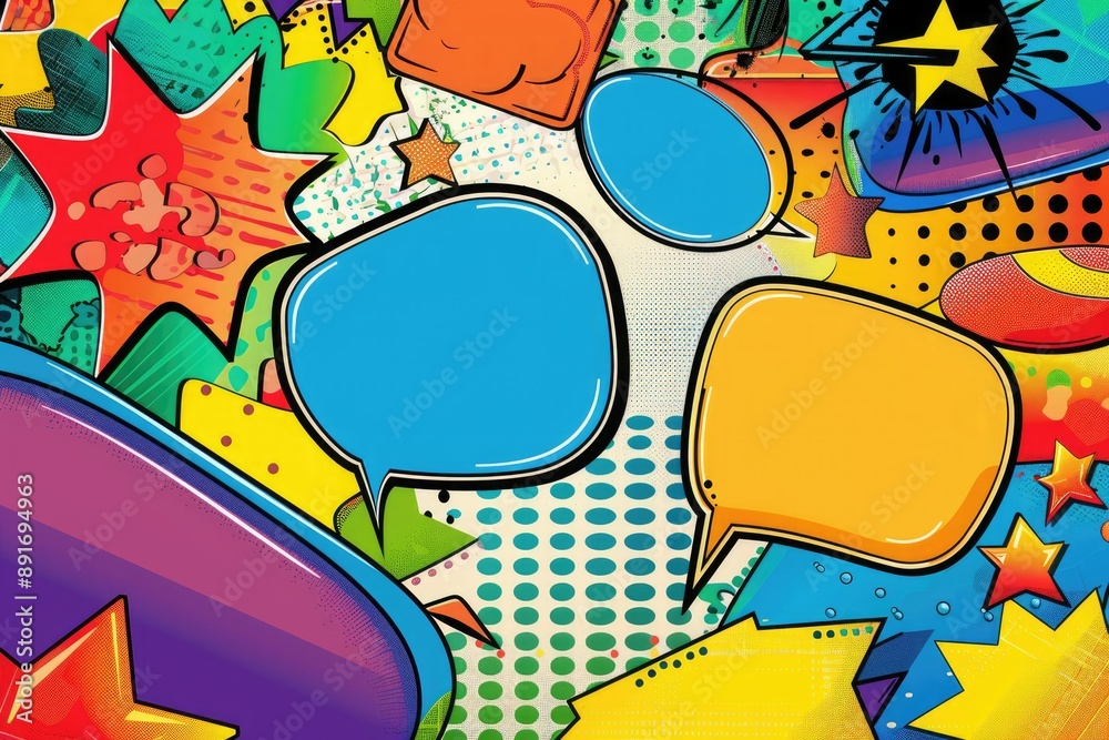 Fototapeta premium colorful comic background, speech bubbles, vibrant patterns
