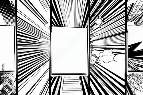 empty comic book panels, black and white layout, editable design