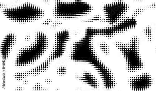Seamless halftone monochrome polka dot pattern with tulips. Monochrome on transparent background. Vector.