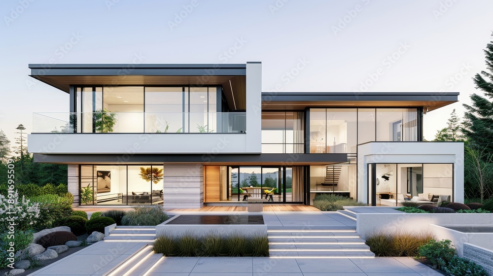 A large, modern house with a large pool A large, modern house with a large pool