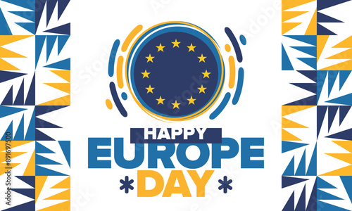 Europe Day. Annual public holiday in May. Is the name of two annual observance days - 5 May by the Council of Europe and 9 May by the European Union. Poster, card, banner and background. Vector