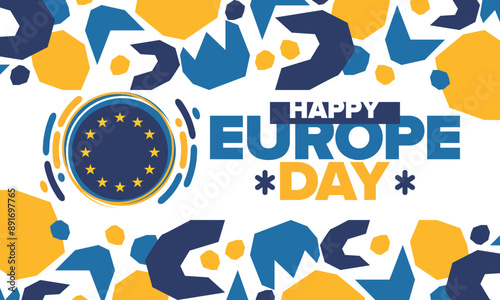 Europe Day. Annual public holiday in May. Is the name of two annual observance days - 5 May by the Council of Europe and 9 May by the European Union. Poster, card, banner and background. Vector