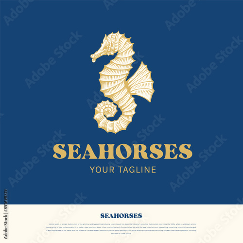 seahorse mascot in engraving style