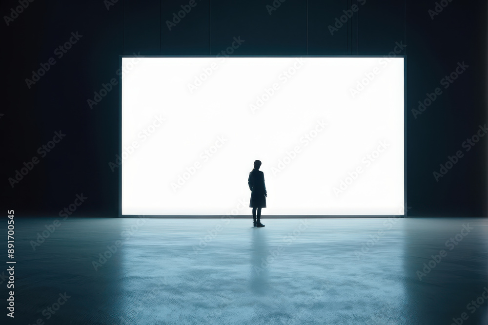 Less is More: A Solo Figure Bathed in Light in a Minimalist Composition. Simple Serenity: A Person Finds Peace in a Clean and Uncluttered Space. generative AI