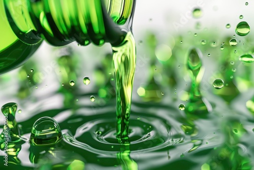 green liquid being poured into a bottle photo