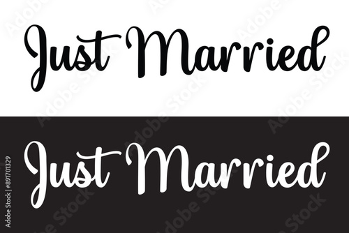 Just Married Text Alphabet Font Typography Calligraphy. Modern handmade calligraphy. Hand drawn lettering element for your design in eps 10.