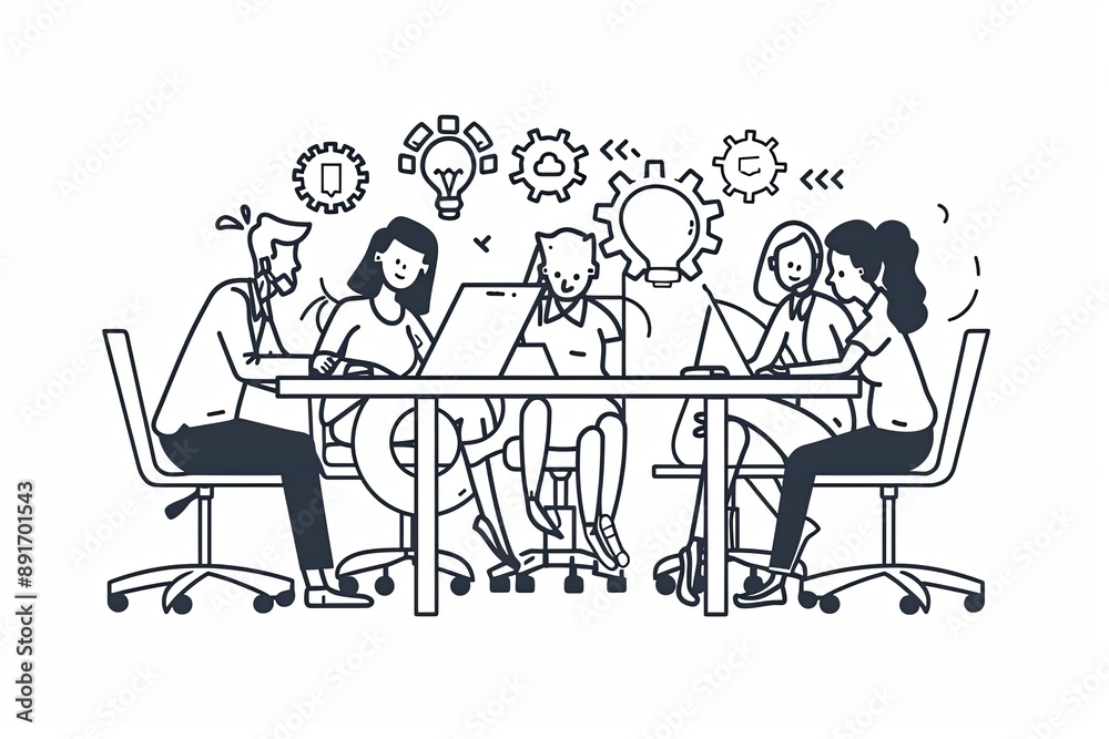 Outline of a business team collaborating and working as a unit Outline of a business team collaborating and working as a unit