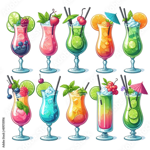 Selection of colorful cocktails vector .
