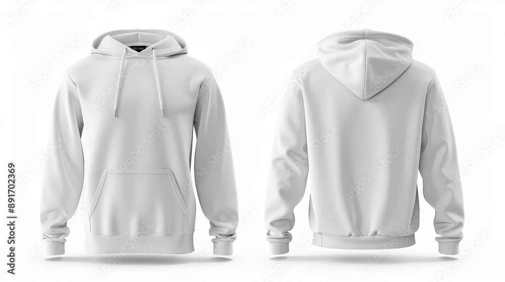 A white hoodie with a hood and a pocket A white hoodie with a hood and a pocket