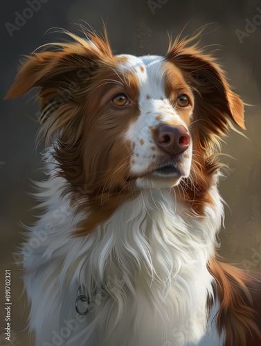 a painting of a dog with a brown and white coat photo